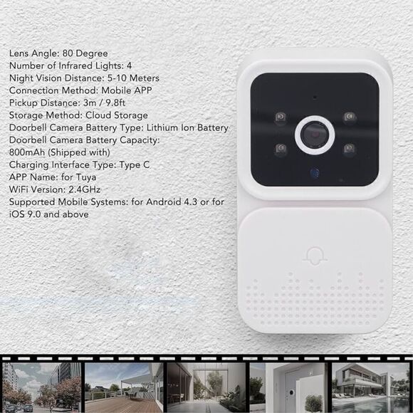 Wireless Doorbell Camera, 1080P HD Video Infrared Night Vision 2 Way Audio, App - Picture 3 of 7